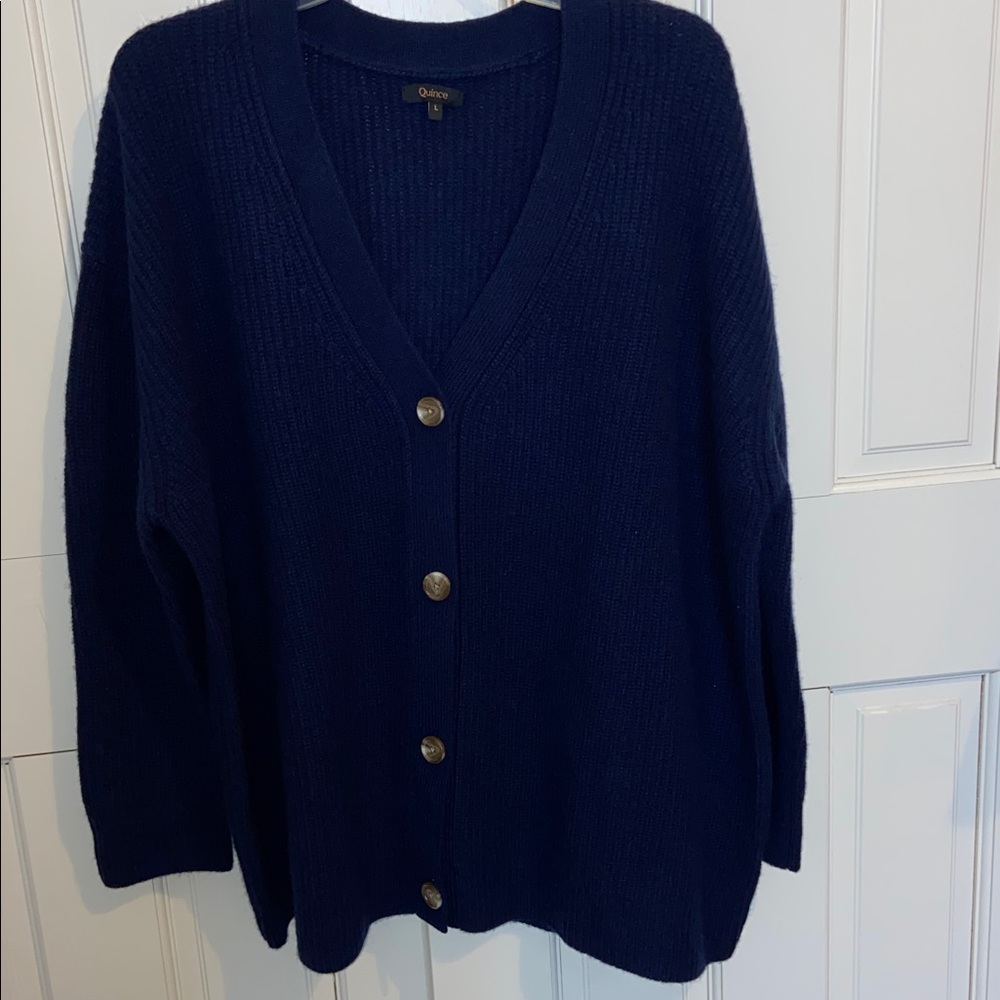 NEW Quince NAVY L Mongolian Cashmere Oversized Boyfriend Cardigan Fits XL 2X